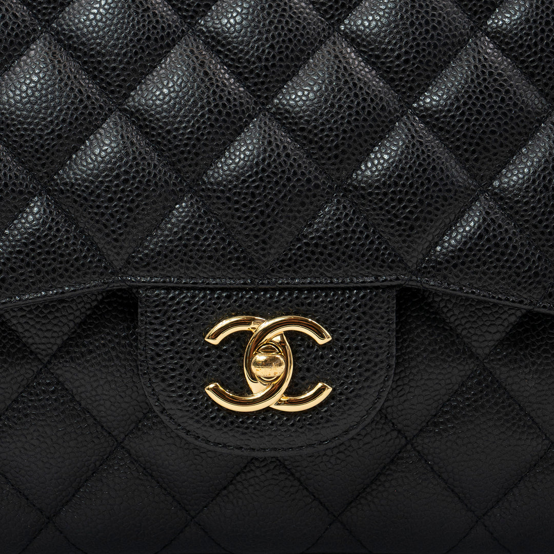Chanel Large Classic Double Flap Bag in Black Caviar Leather with Gold Hardware
