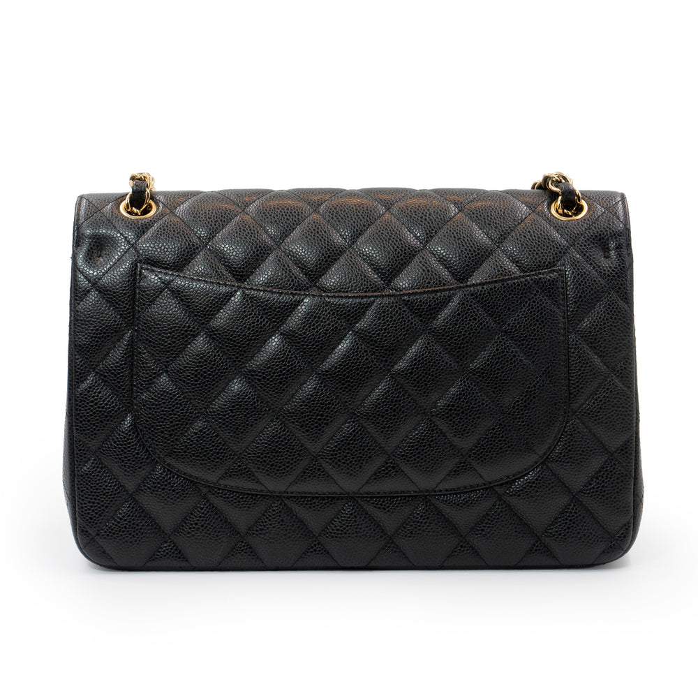 Chanel Large Classic Double Flap Bag in Black Caviar Leather with Gold Hardware - Gemaee  UAE