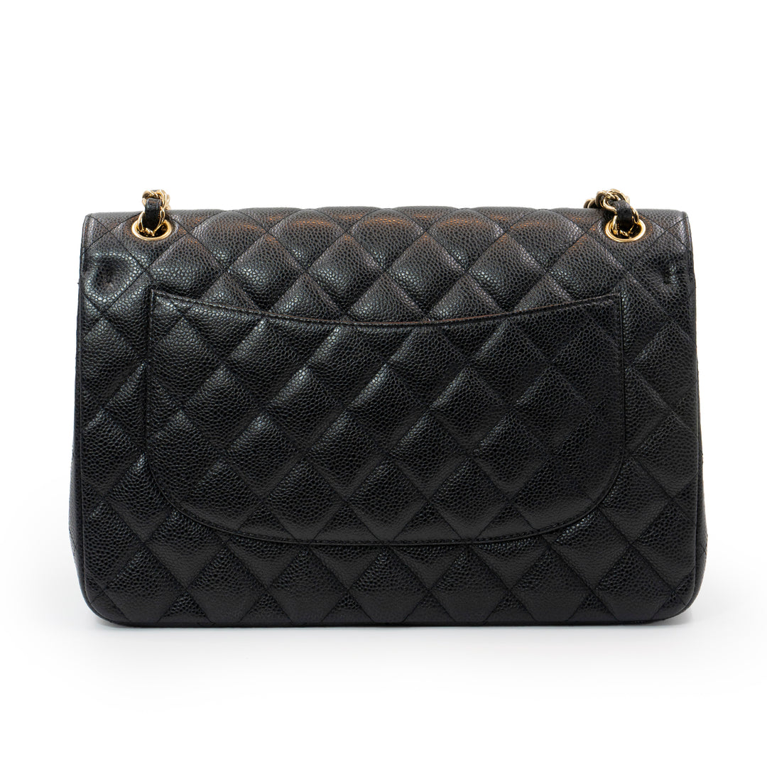 Chanel Large Classic Double Flap Bag in Black Caviar Leather with Gold Hardware