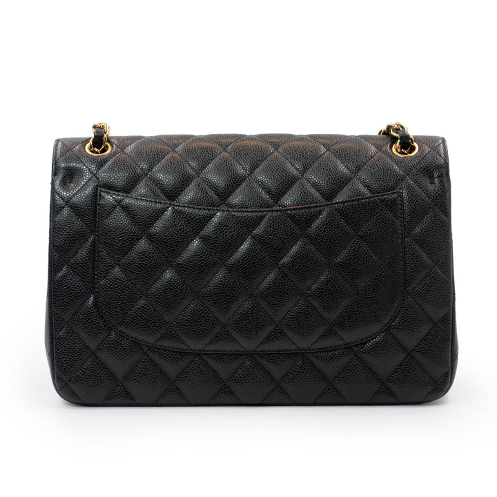Chanel Large Classic Double Flap Bag in Black Caviar Leather with Gold Hardware