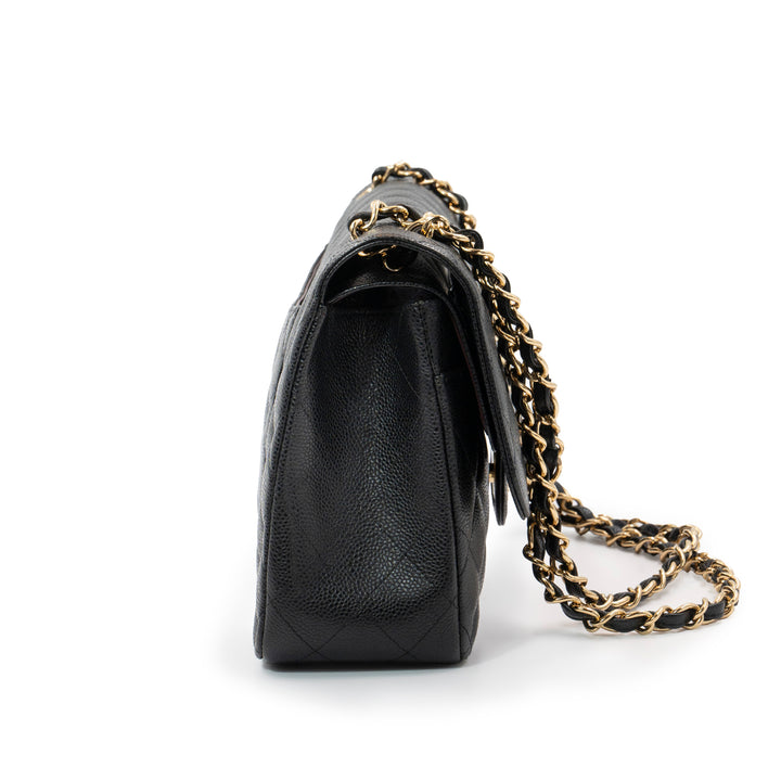 Chanel Large Classic Double Flap Bag in Black Caviar Leather with Gold Hardware