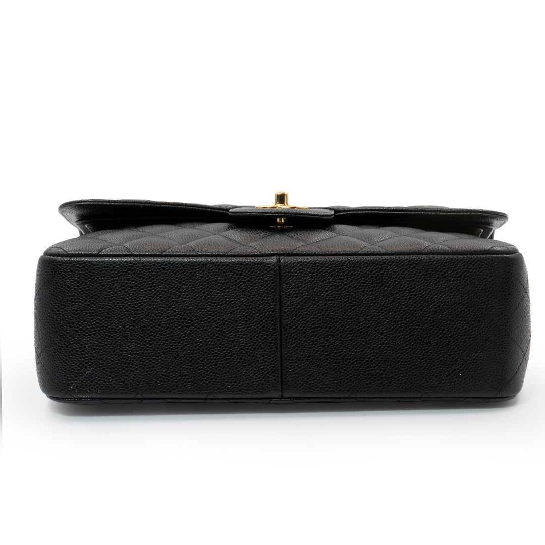 Chanel Large Classic Double Flap Bag in Black Caviar Leather with Gold Hardware