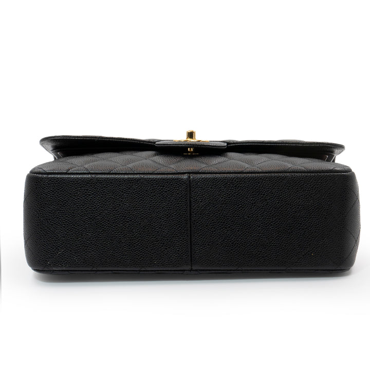 Chanel Large Classic Double Flap Bag in Black Caviar Leather with Gold Hardware
