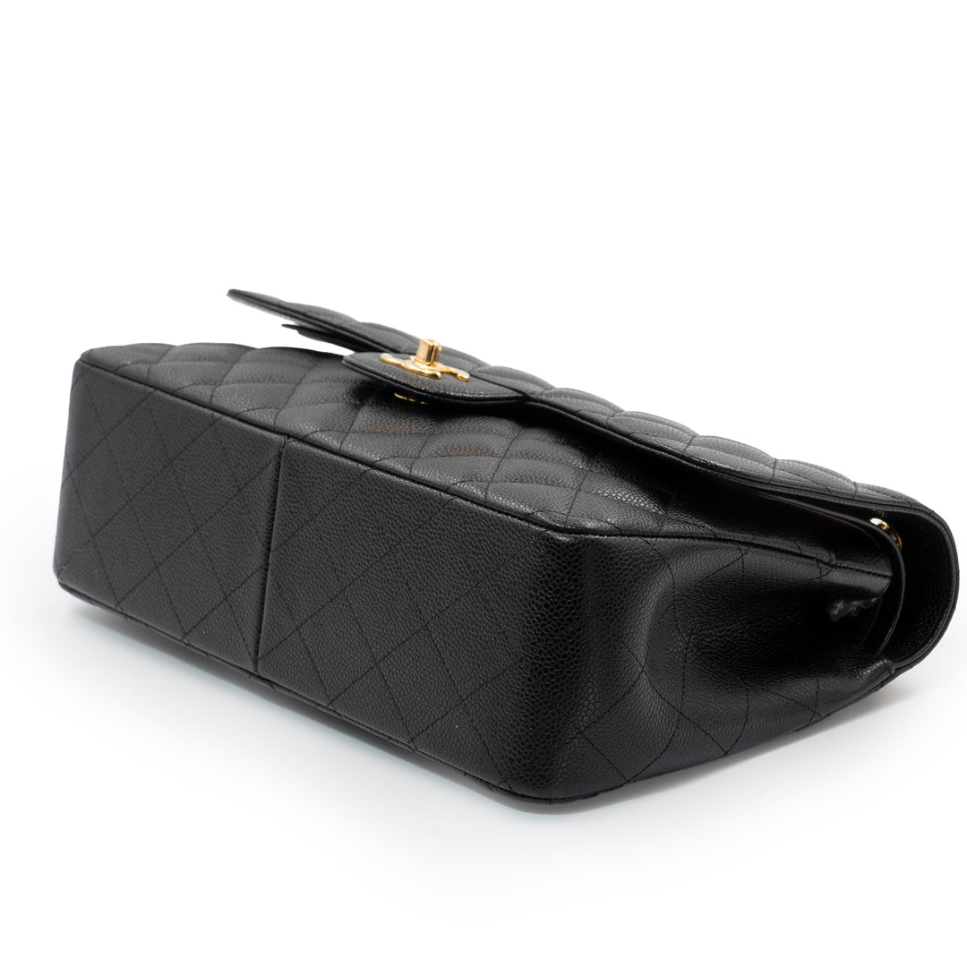 Chanel Large Classic Double Flap Bag in Black Caviar Leather with Gold Hardware