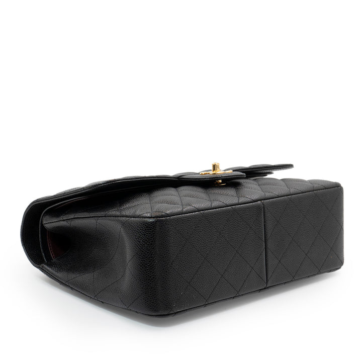 Chanel Large Classic Double Flap Bag in Black Caviar Leather with Gold Hardware