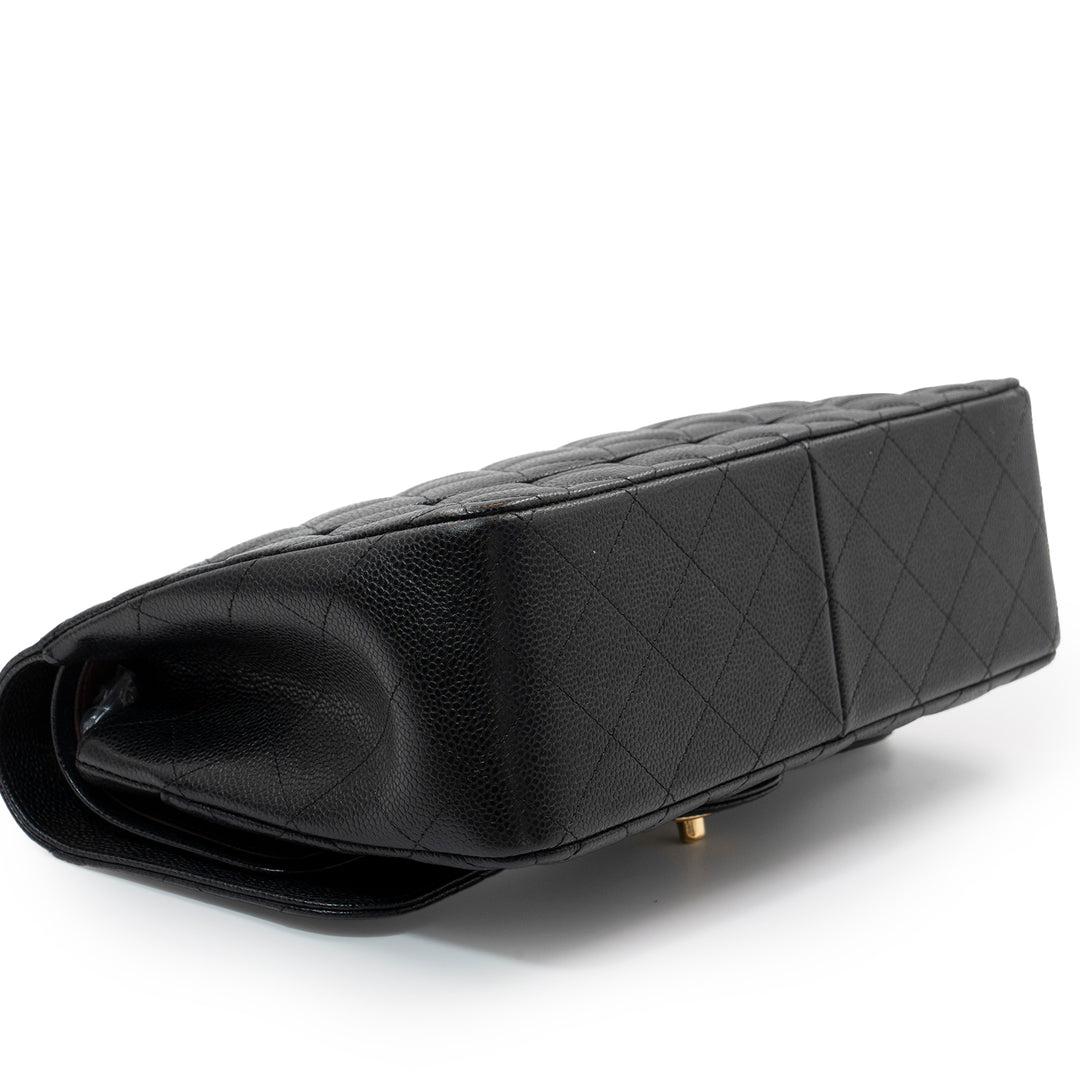Chanel Large Classic Double Flap Bag in Black Caviar Leather with Gold Hardware