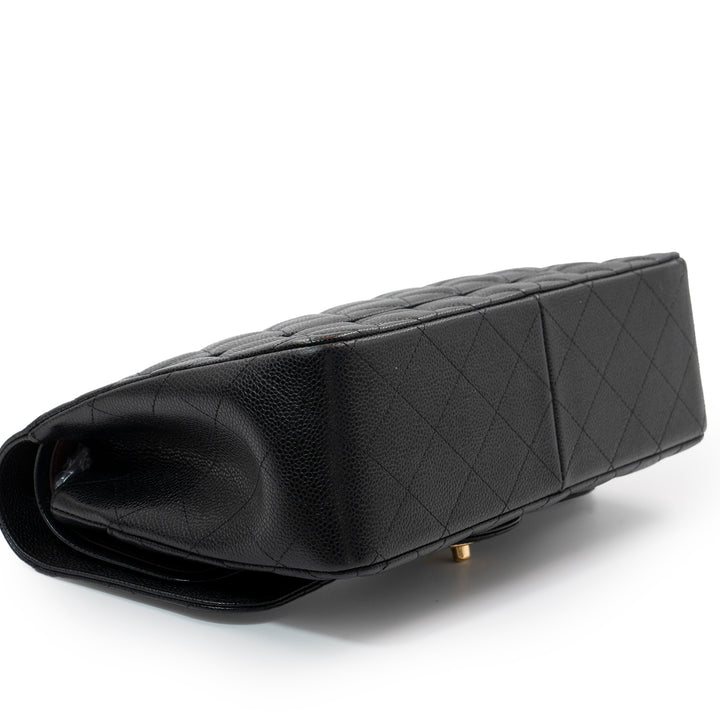 Chanel Large Classic Double Flap Bag in Black Caviar Leather with Gold Hardware