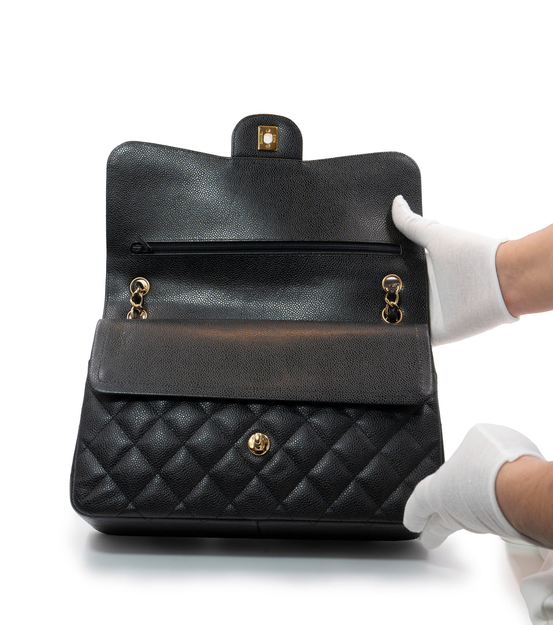 Chanel Large Classic Double Flap Bag in Black Caviar Leather with Gold Hardware