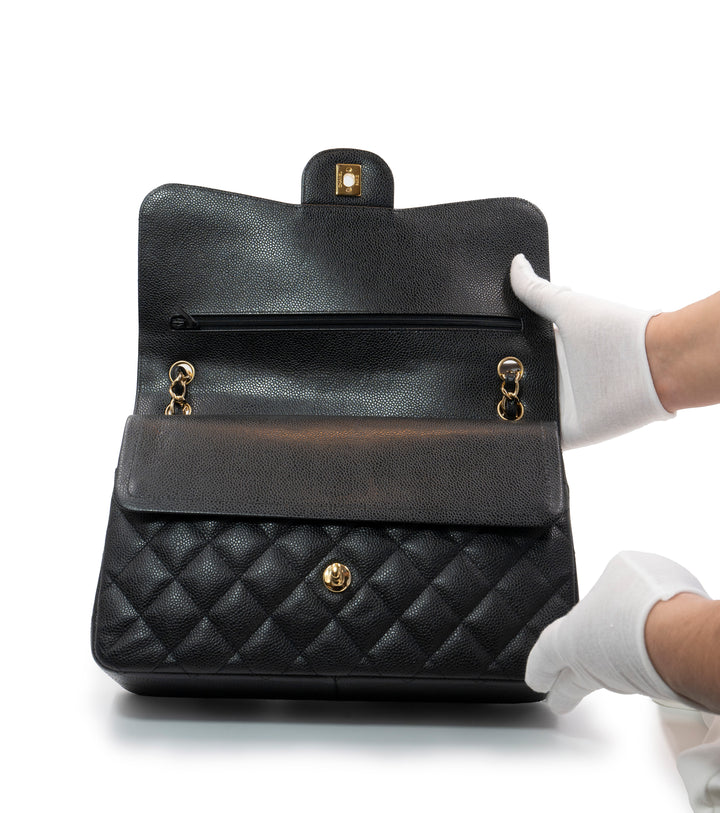 Chanel Large Classic Double Flap Bag in Black Caviar Leather with Gold Hardware