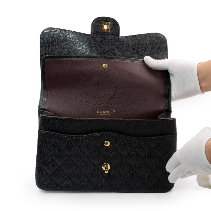 Chanel Large Classic Double Flap Bag in Black Caviar Leather with Gold Hardware