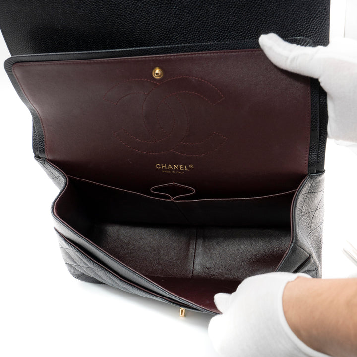 Chanel Large Classic Double Flap Bag in Black Caviar Leather with Gold Hardware