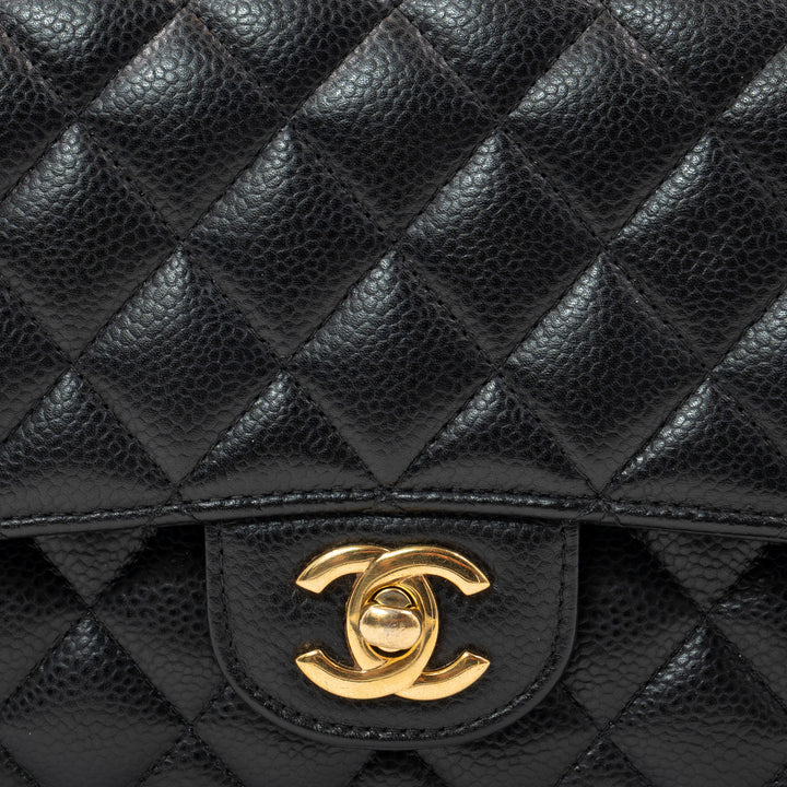 Chanel Medium Classic Double Flap Bag in Black Caviar Leather with Gold Hardware