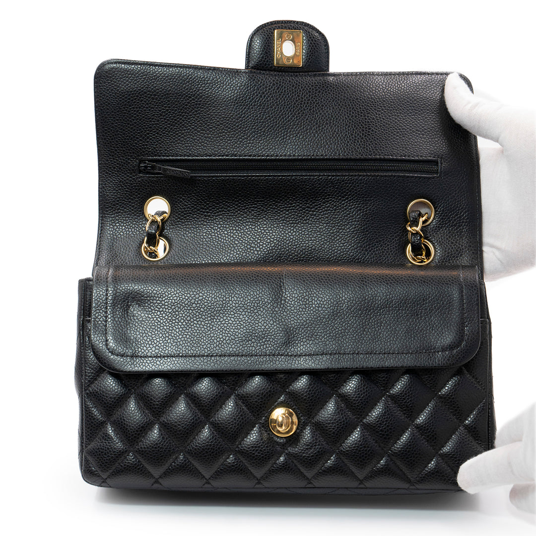 Chanel Medium Classic Double Flap Bag in Black Caviar Leather with Gold Hardware