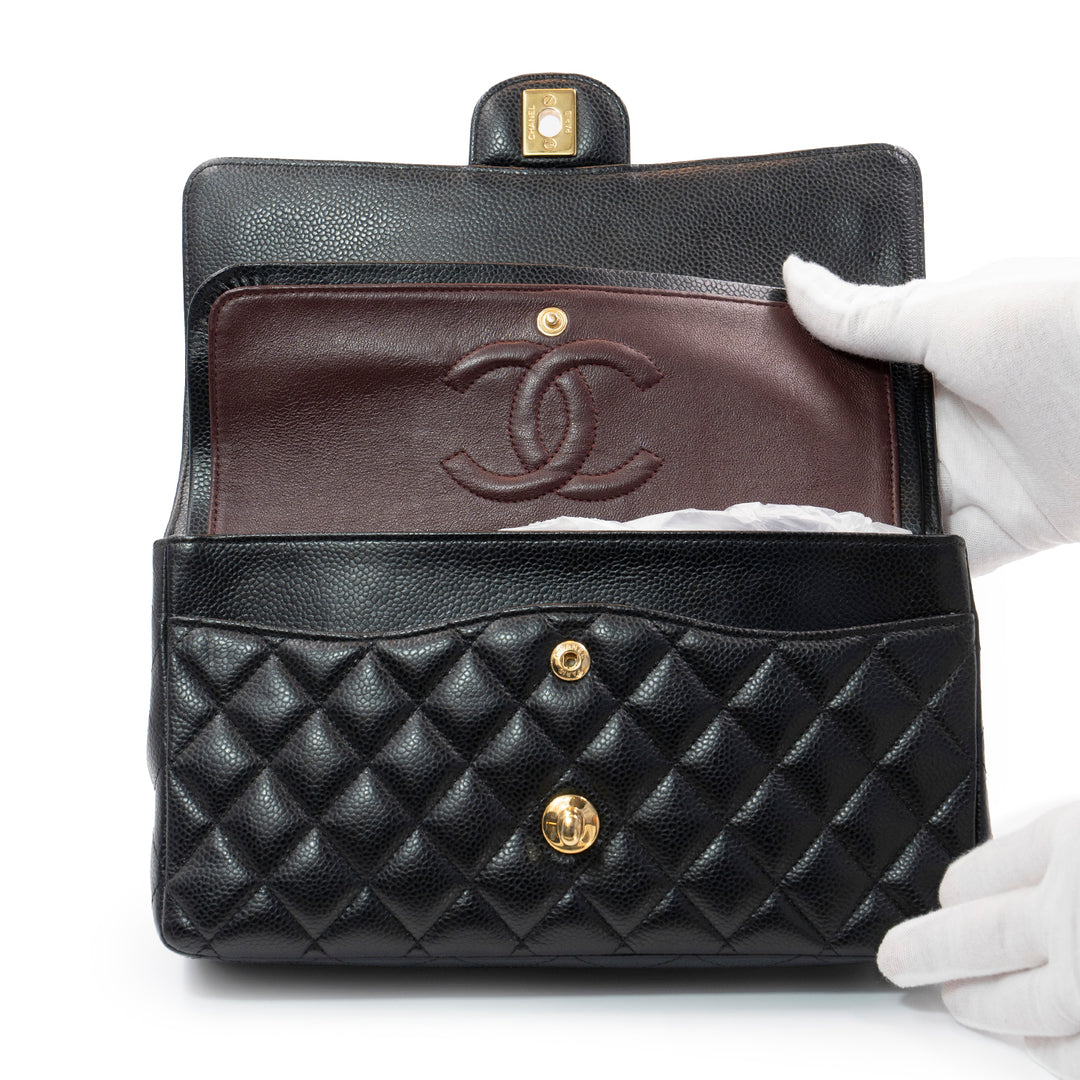 Chanel Medium Classic Double Flap Bag in Black Caviar Leather with Gold Hardware