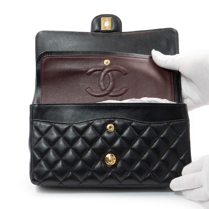 Chanel Medium Classic Double Flap Bag in Black Caviar Leather with Gold Hardware