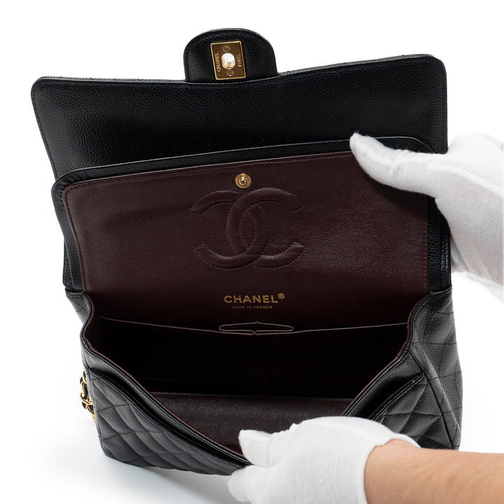 Chanel Medium Classic Double Flap Bag in Black Caviar Leather with Gold Hardware