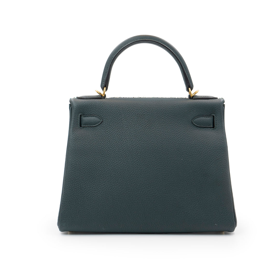 Hermès Kelly 28 Vert Cyprès Veau Togo Leather Bag with Gold Hardware with Hand Paint design