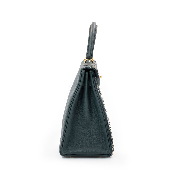 Hermès Kelly 28 Vert Cyprès Veau Togo Leather Bag with Gold Hardware with Hand Paint design