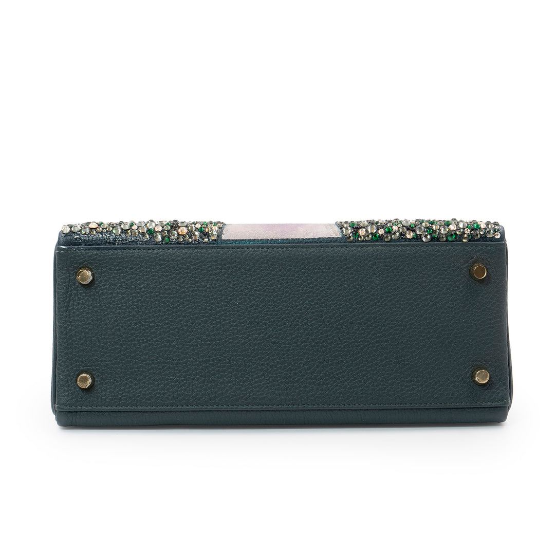 Hermès Kelly 28 Vert Cyprès Veau Togo Leather Bag with Gold Hardware with Hand Paint design