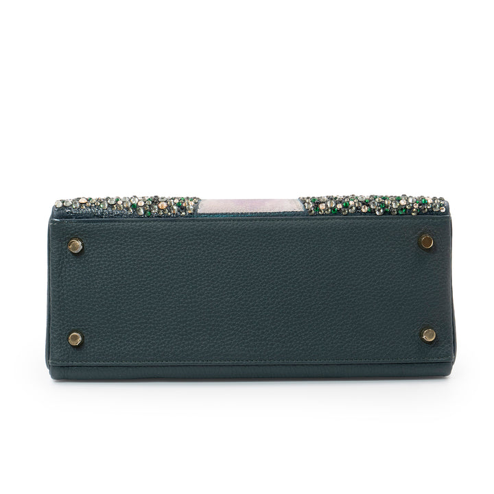 Hermès Kelly 28 Vert Cyprès Veau Togo Leather Bag with Gold Hardware with Hand Paint design