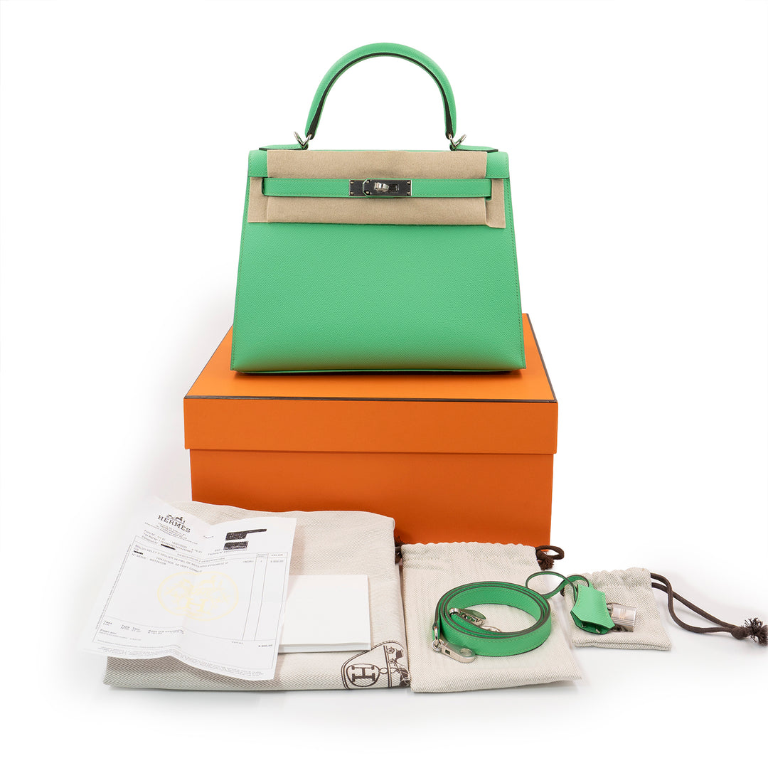 Hermès Kelly II Sellier 28 Vert Comics Epsom Leather Bag with Palladium Hardware