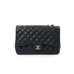 Chanel Classic Jumbo Single Flap Bag in Black Caviar Leather with Gold Hardware