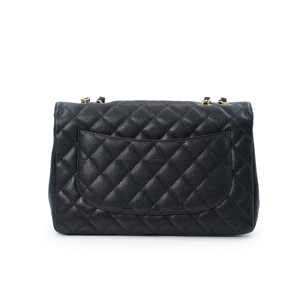 Chanel Classic Jumbo Single Flap Bag in Black Caviar Leather with Gold Hardware