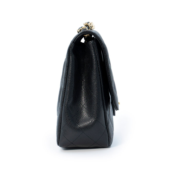 Chanel Classic Jumbo Single Flap Bag in Black Caviar Leather with Gold Hardware