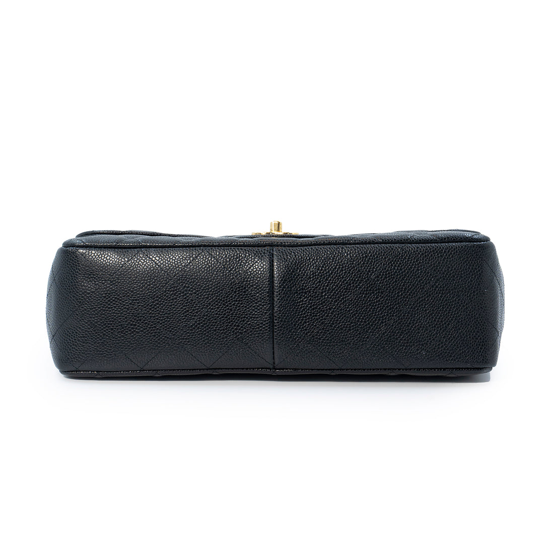 Chanel Classic Jumbo Single Flap Bag in Black Caviar Leather with Gold Hardware