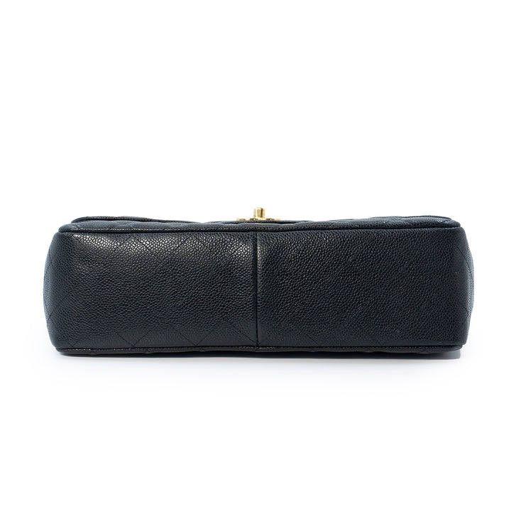 Chanel Classic Jumbo Single Flap Bag in Black Caviar Leather with Gold Hardware