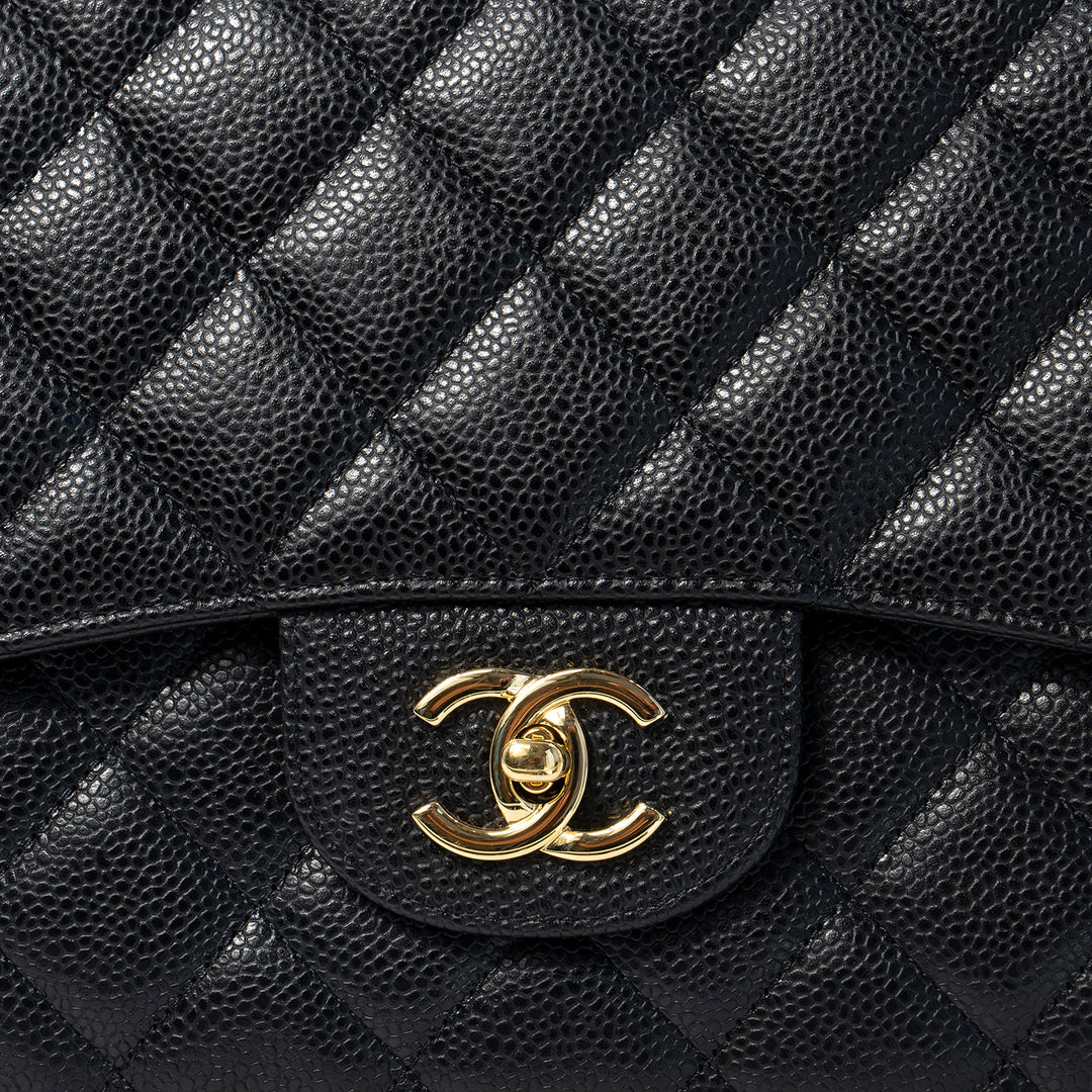 Chanel Classic Jumbo Single Flap Bag in Black Caviar Leather with Gold Hardware