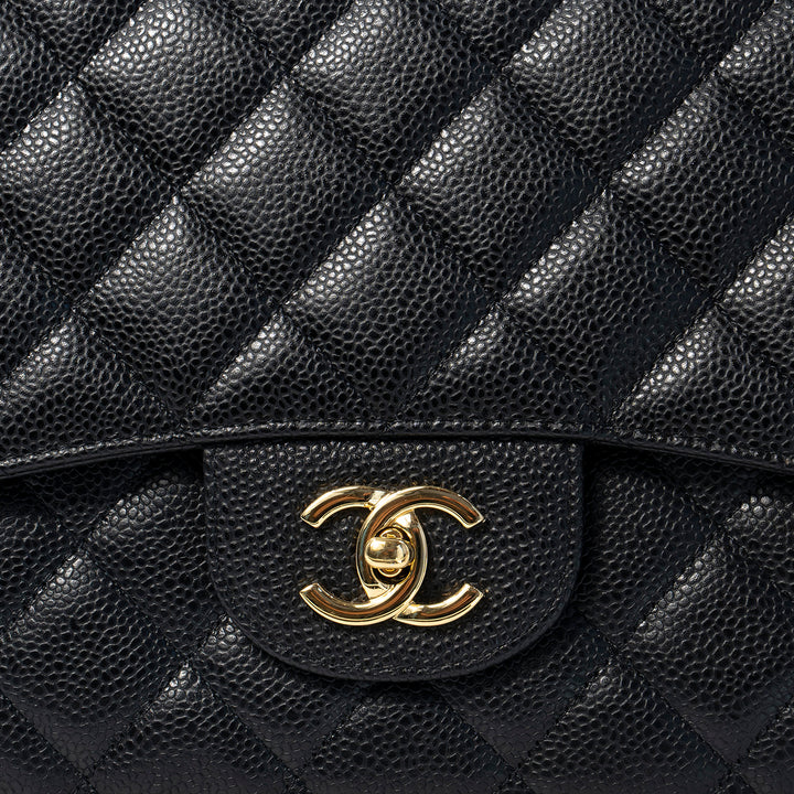 Chanel Classic Jumbo Single Flap Bag in Black Caviar Leather with Gold Hardware