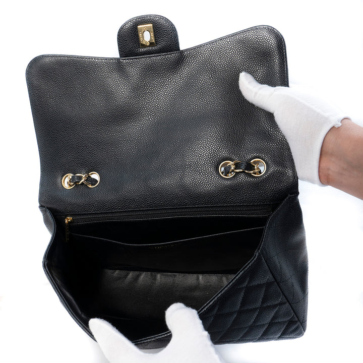 Chanel Classic Jumbo Single Flap Bag in Black Caviar Leather with Gold Hardware