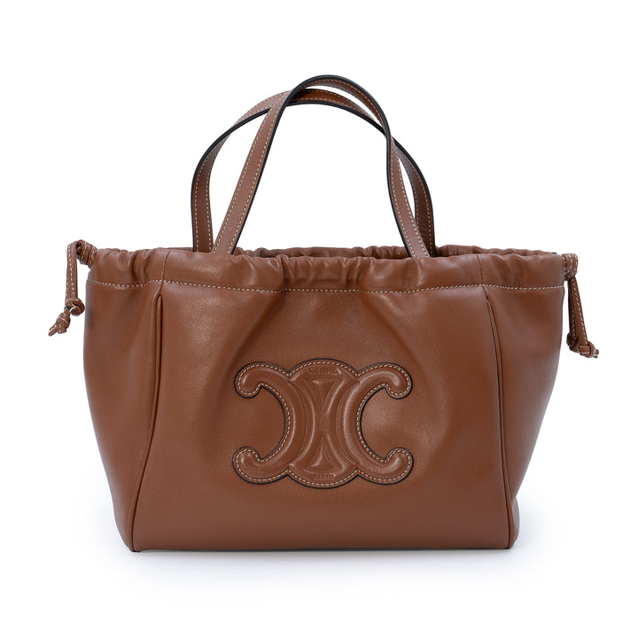 Céline Small Drawstring Bucket Bag in Tan Smooth Calfskin Leather with Triomphe Logo