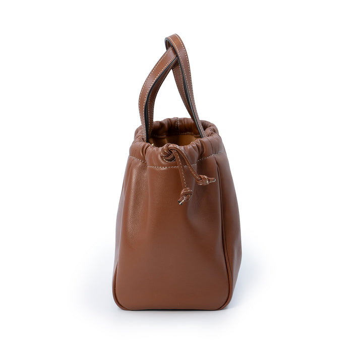 Céline Small Drawstring Bucket Bag in Tan Smooth Calfskin Leather with Triomphe Logo