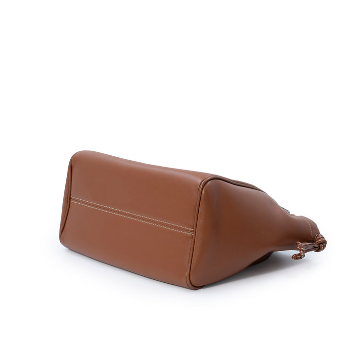 Céline Small Drawstring Bucket Bag in Tan Smooth Calfskin Leather with Triomphe Logo