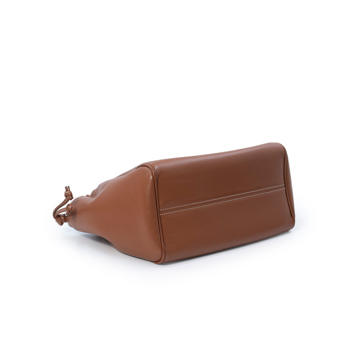 Céline Small Drawstring Bucket Bag in Tan Smooth Calfskin Leather with Triomphe Logo