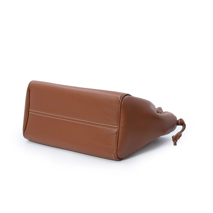 Céline Small Drawstring Bucket Bag in Tan Smooth Calfskin Leather with Triomphe Logo