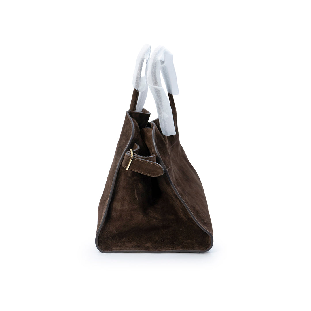 The Row margaux 15 Bag in Brown Suede