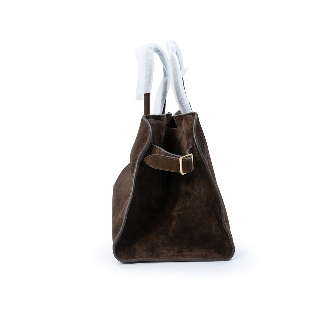 The Row margaux 15 Bag in Brown Suede
