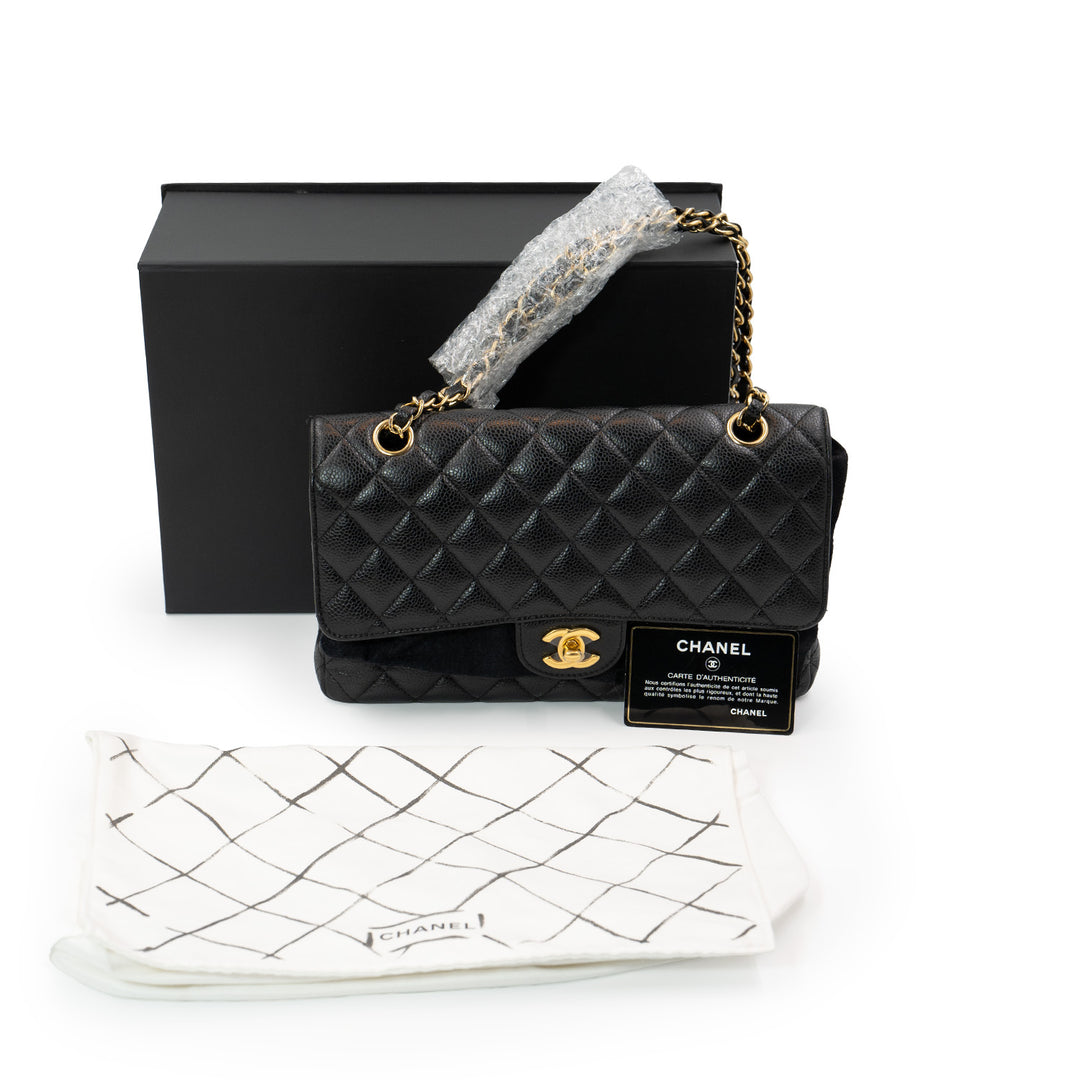 Chanel Medium Classic Double Flap Bag in Black Caviar Leather with Gold Hardware