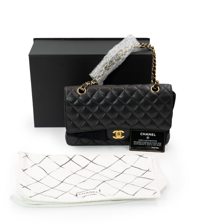 Chanel Medium Classic Double Flap Bag in Black Caviar Leather with Gold Hardware