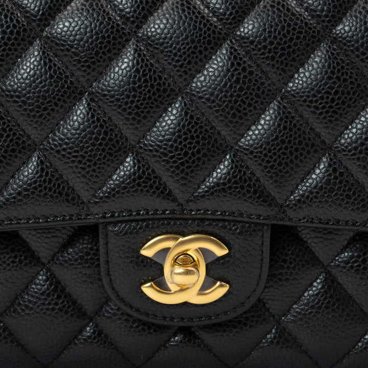 Chanel Medium Classic Double Flap Bag in Black Caviar Leather with Gold Hardware