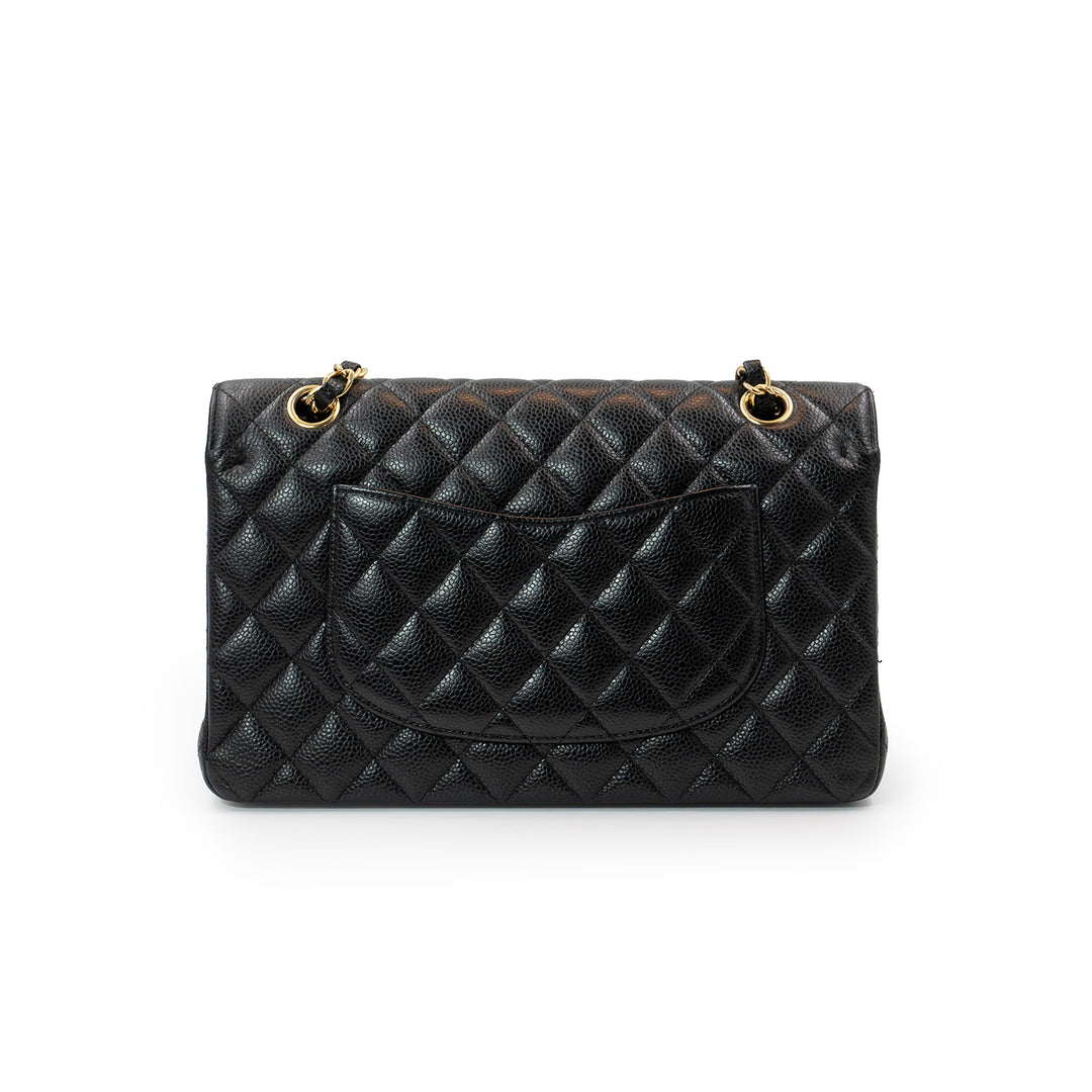 Chanel Medium Classic Double Flap Bag in Black Caviar Leather with Gold Hardware