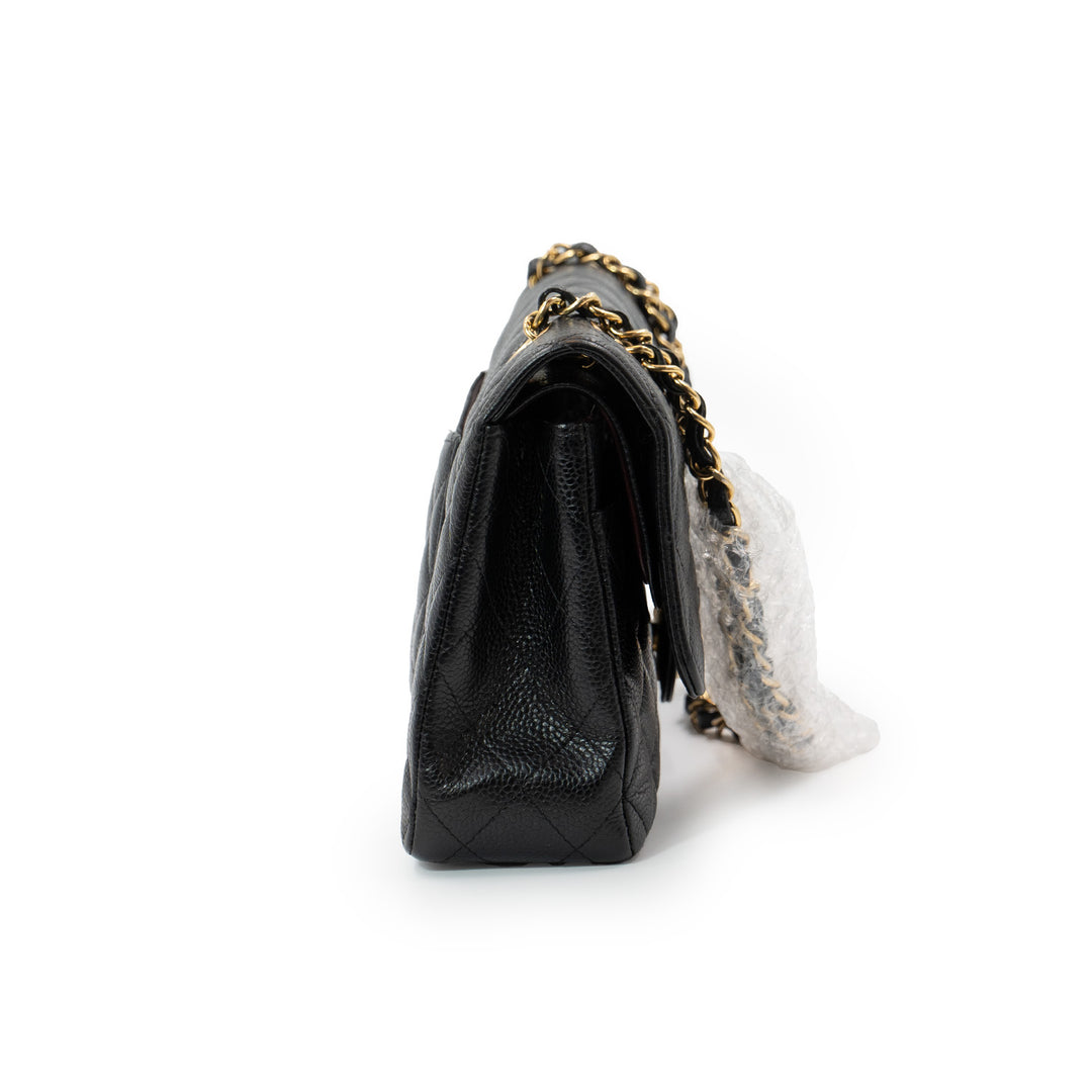 Chanel Medium Classic Double Flap Bag in Black Caviar Leather with Gold Hardware