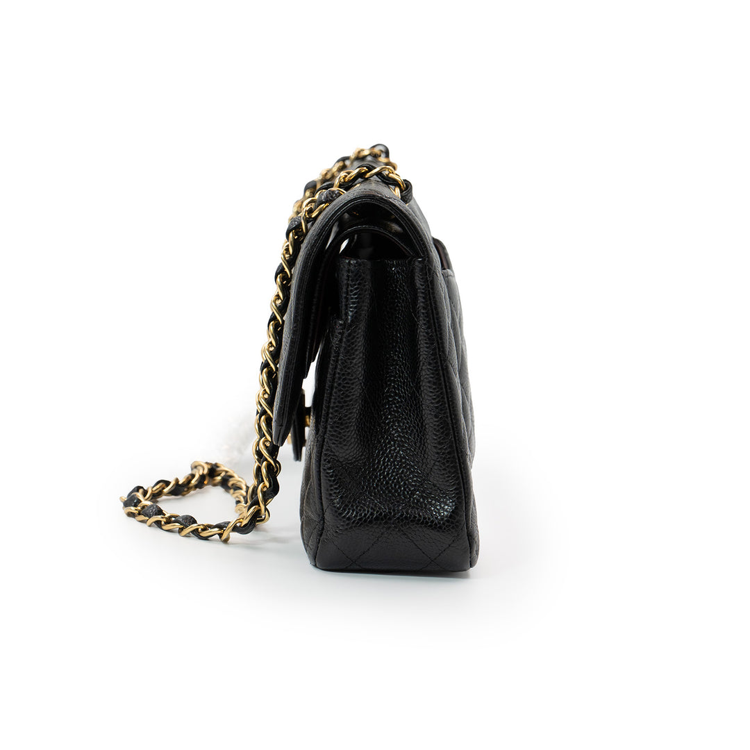 Chanel Medium Classic Double Flap Bag in Black Caviar Leather with Gold Hardware