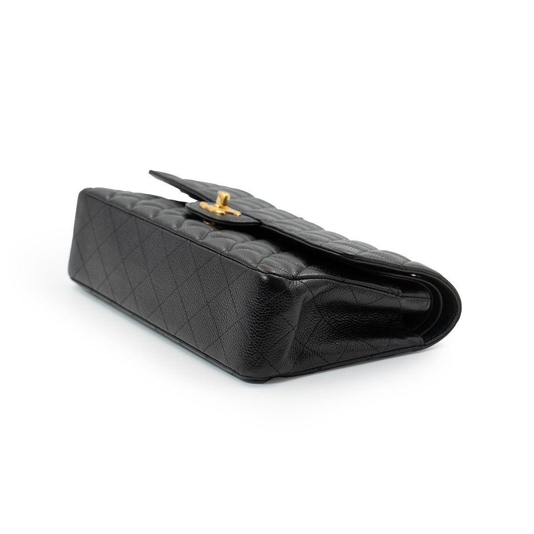 Chanel Medium Classic Double Flap Bag in Black Caviar Leather with Gold Hardware