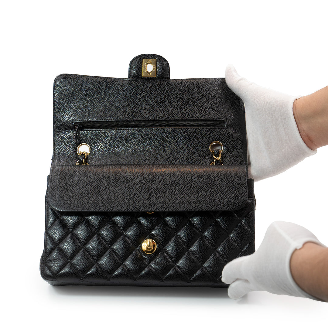 Chanel Medium Classic Double Flap Bag in Black Caviar Leather with Gold Hardware