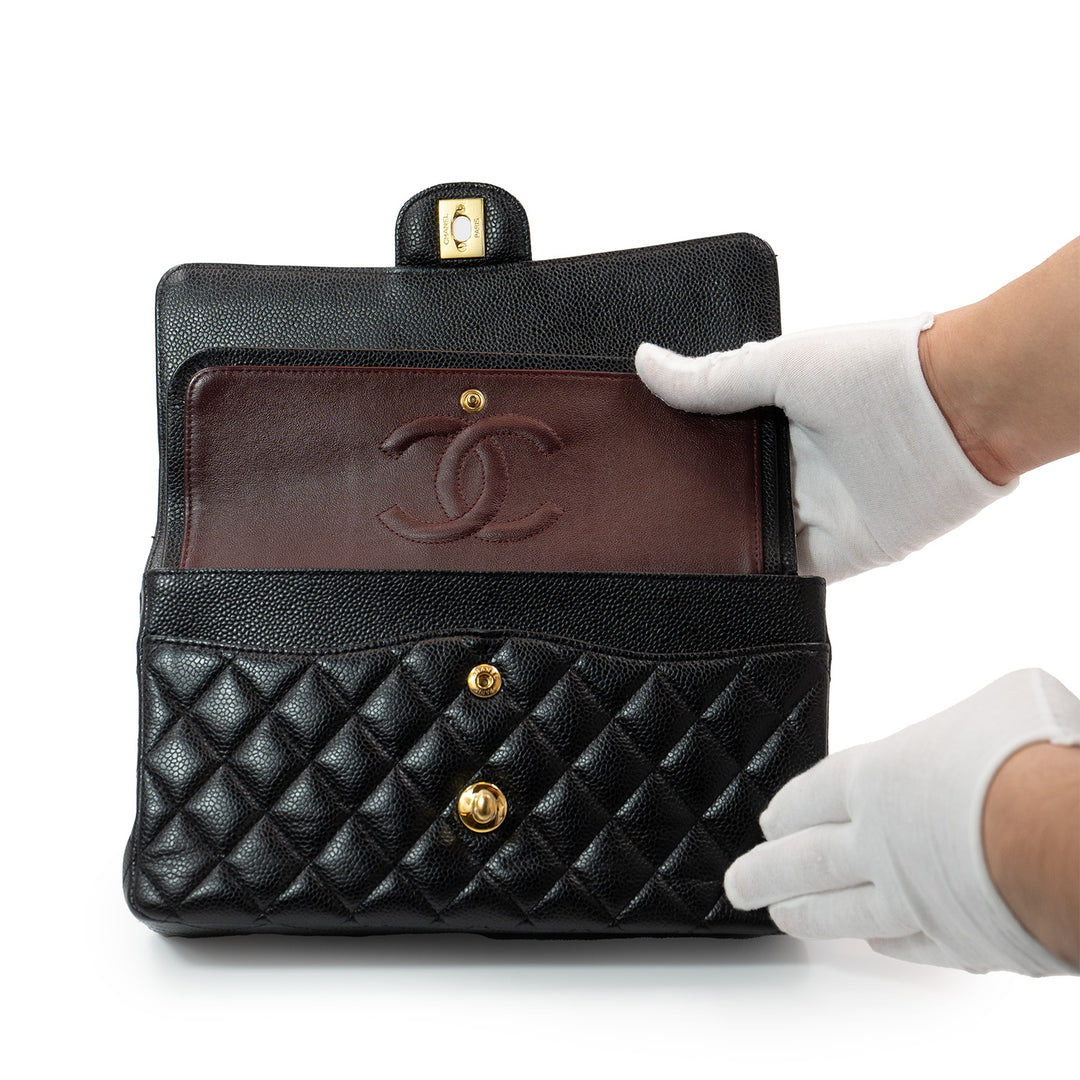 Chanel Medium Classic Double Flap Bag in Black Caviar Leather with Gold Hardware