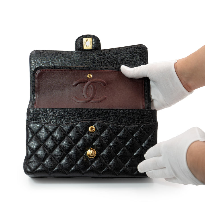 Chanel Medium Classic Double Flap Bag in Black Caviar Leather with Gold Hardware